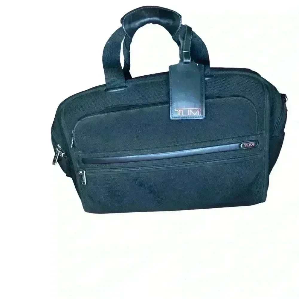 Tumi canvas and leather trim briefcase travel career commuter bag